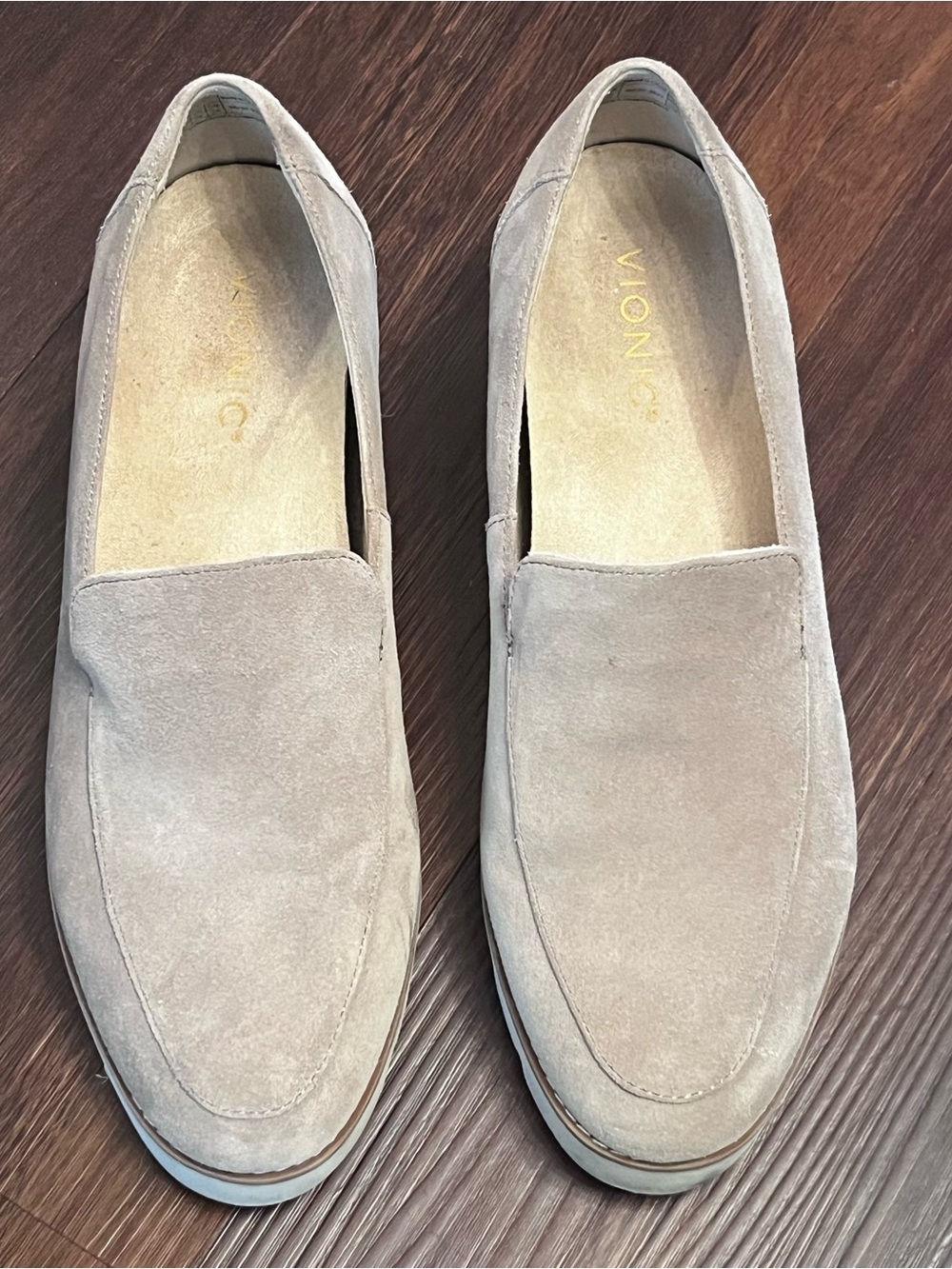 Vionic Orthaheel Kensley Womens Suede Slip On Loafers Shoes Size 8.5 Beige/Taupe